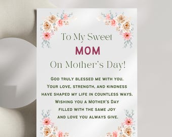 Mother's Day Card with Poem, Heartfelt Message for Mom Keepsake Card for Mom Floral Mother's Day Card Gift For Mom Special Mother's Day Card