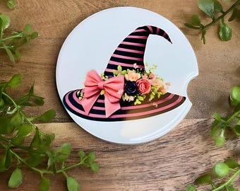 Söt häxhatt | Halloween-bilunderlägg i keramik | Läskig bildekoration | Häxig gåva