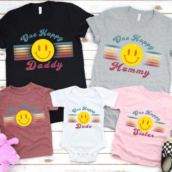 One Happy Dude Birthday Shirt, Matching Family One Birthday Shirt, Smiley Face Matching B Day Outfit, 1st Birthday Bodysuit, Mommy and Me