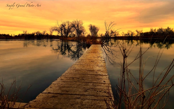 Path to Unseen Adventure. Favorite photograph of icy Colorado pond at sunset with a path to an unseen adventure. Canvas Wrap, variety of sz.
