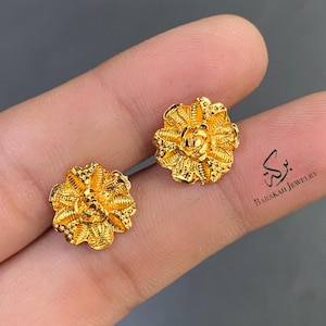 Gouden bloemknopoorbellen • 20k verguld • Ringoorbellen • Oorbellen in Indiase stijl • Oorbellen • Cadeau voor haar • Cadeau voor moeder