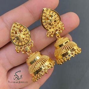 Gouden jhumka-oorbellen • 20k verguld • Ringoorbellen • Oorbellen in Indiase stijl • Oorbellen • Cadeau voor haar • Cadeau voor moeder
