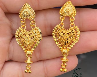 Gold Earrings • 22K Gold Plated Earrings • Dubai Gold Earrings • Heart Shape Earrings • Indian Jewelry • ( B247)