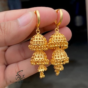 Gouden Jhumka-oorbellen • 20k verguld • Ringoorbellen • Oorbellen in Indiase stijl • Oorbellen • Cadeau voor haar • Cadeau voor moeder