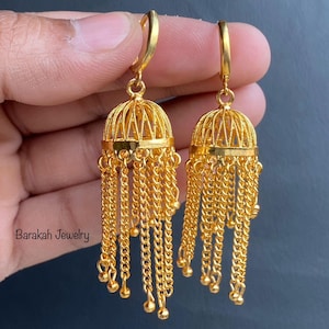 Gouden jhumka-oorbellen • 20k verguld • Ringoorbellen • Oorbellen in Indiase stijl • Oorbellen • Cadeau voor haar • Cadeau voor moeder
