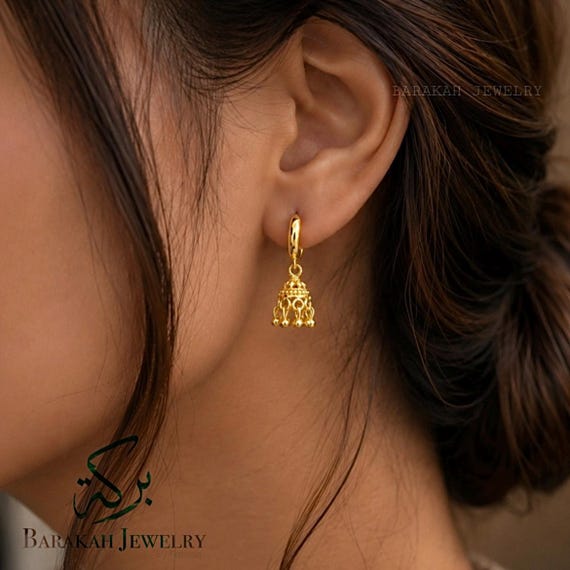 Gold Tiny Jhumka Earrings • 20k Gold plated • Hoops earrings • Indian style Earrings • Gold Earring • Tiny Jhumka • Micro Jhumka ( BH13 )