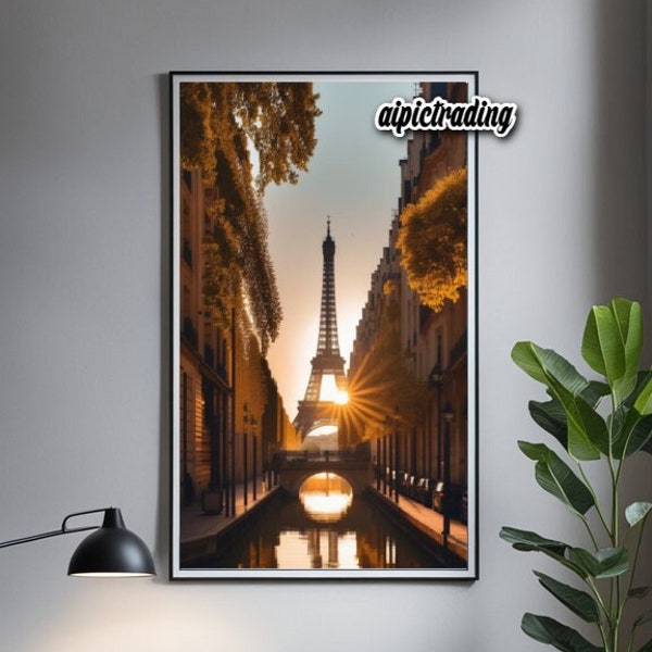 Paris Eiffel Tower Sunset Pixel Art