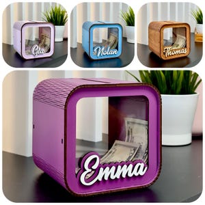 Cofrinho personalizado para menina, cofrinho infantil com nome, presente para menina, caixa fofa para economizar, cofrinho de madeira para criança, caixa de dinheiro de madeira