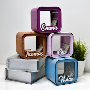Cofrinho personalizado para meninas, cofrinho infantil com nome, presente para bebês, caixa fofa para economizar, cofrinho de madeira para crianças