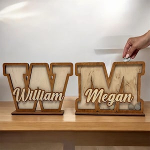 Alphabet Piggy Bank | Wooden Initial Money Box | Personalized Baby Gift | Custom Letter Coin Box | Kids Savings Gift | Initial Coin Holder
