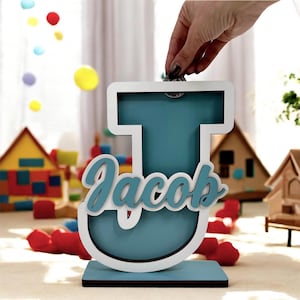 Alcancía de madera personalizada con letras de la A a la Z para niños / Portamonedas con letras del alfabeto personalizado para niños / Alcancía hecha a mano con letras de la A a la Z