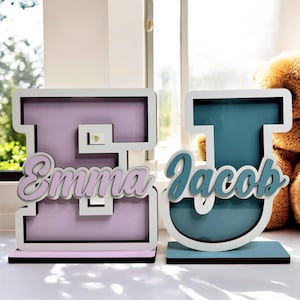 Decoración de madera con inicial y nombre personalizados / Hucha con nombre para niños / Decoración de habitación de niña / Regalo hecho a mano / Hucha con inicial y nombre personalizado