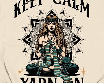 Camiseta divertida para amantes de crochê, tricô ou artesanato boho. Mantenha a calma e continue crochê!