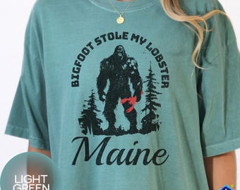 Funny Maine Lobster Bigfoot Shirt for Him or Her Cryptid Lovers Top Sasquatch Unisex Apparel Gift Vacation Tourist Retro Comfort Colors Tee