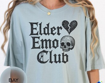 Elder Emo Club Comfort Colors T-Shirt, Gothic Grunge Y2K Aesthetic Tee, Funny Nostalgic Shirt for Millennial Women, Alt Girl Gift for Her
