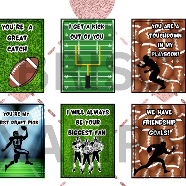 Football valentines day cards, PNG printable valentines cards