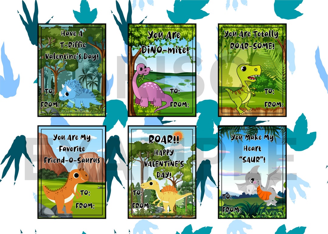 Dino Valentine s Cards Printable Cards Etsy