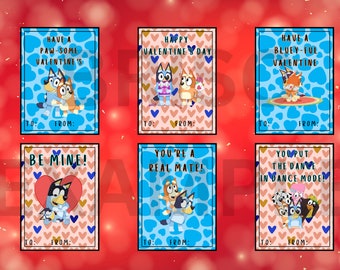 Bluey valentines cards, PNG printable cards