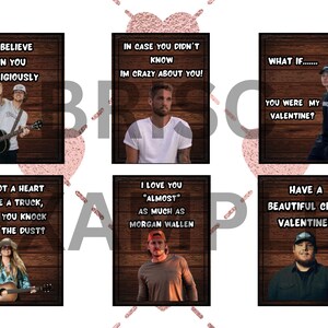 Tarjetas de San Valentín de cantantes de country, tarjetas de San Valentín imprimibles en PNG