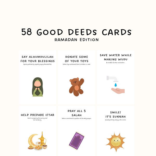 Good Deeds Cards Printable, Ramadan Cards, Kids Good Deeds, Ramadan kids Activities, Muslim Activity, Ramadan Calendar