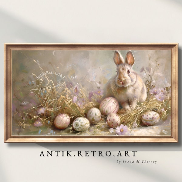 Easter eggs found by bob the rabbit, Samsung Frame TV ART, cute Easter gift, Digital Download | ARA015