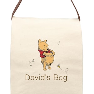 Aangepaste Winnie de Poeh-lunchtas, Bear Pooh-lunchtas met riem, canvas lunchtas, lunchcadeau BFF, lunchtas peuter, lunchtas voor kinderen