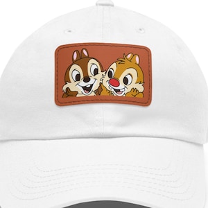 Chip 'n Dale Disney Funny Cap with Rectangular Leather Patch, Personalized Chip And Dale Hat, Chip And Dale Dad Cap, Chip And Dale Merch