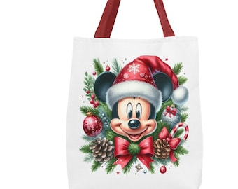 Christmas Mickey Mouse Tote Bag, Mickey Head Santa Hat Xmas Gift Bag, Kids Holiday Bag, Christmas Ornaments Bag, Xmas Accessories