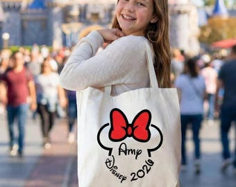 Zippered Disney 2026 Trip Tote - Custom Minnie Head Bag - Large Canvas Tote Bag for Disney World - Mom Gift - 2026 Vacation Bag