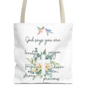 God Says You Are Tote Bag: Christian Bible Verse, Inspirational Faith Carryall