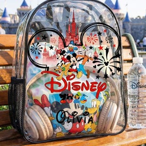 Personalized Disney Trip 2026 Clear Backpack, Custom Name Mickey Castle Bag for Family Vacation, Stadium Approved Security Rucksack