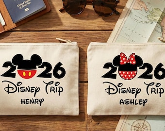 Pochette zippée personnalisée Disney 2026, sac personnalisé Mickey Minnie pour les vacances en famille, assorti à Disney World