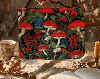 Floral Leather Bible Cover Case with Handle, Forestcore Bible Bag, Dark Cottagecore Journal Case, Religious Gift for Her