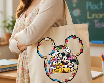 Mickey and Friends Teacher Tote Bag, Disney Teacher Gift, Personalized Teacher Bag, School Bag, Custom Name Teacher Tote