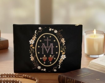 Miraculous Medal Accessory Pouch, Catholic Marian Zipper Bag