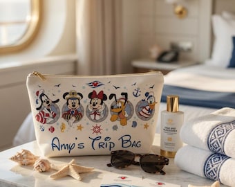 Disney Cruise Mickey and Friends Pouch: Nautical Minnie Goofy Makeup Bag, Custom Size