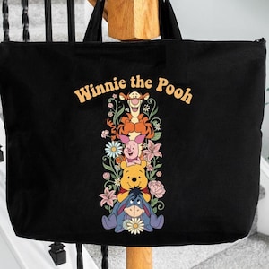 Retro Winnie the Pooh Tote Bag, Tigger Piglet Eeyore Bag, Vintage 70s Retro Cartoon Style Pooh Tote Bag, Disney Bag, Pooh Lover Gift Bag