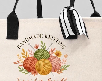 Personalized Knitting Tote Bag, Handmade Canvas Yarn Project Bag