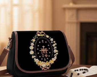 Bolso bandolera con medalla milagrosa, monedero floral de la Virgen María, regalo católico