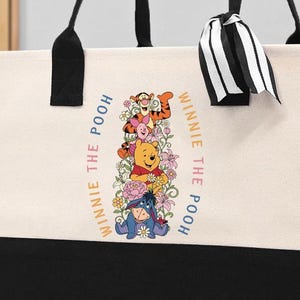 Winnie The Pooh Canvas Tote Bag With Disney Characters, Large Disney Traveling Bag, Cute Eco Friendly Travel Bag, Winnie Pooh Lover Gift Bag