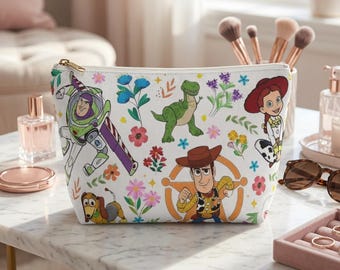 Disney Toy Story Woody Buzz Lightyear Jessie Rex Spun Polyester Accessory Makeup Pouch