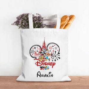 Custom Disney Trip 2026 Bag, Mickey Mouse Friends, Disneyland Castle Canvas Tote 15.75x13.78 (free shipping) 画像 3