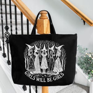 Vintage Witch Tote Bag: Girls Will Be Girls, Feminist Gift image 5