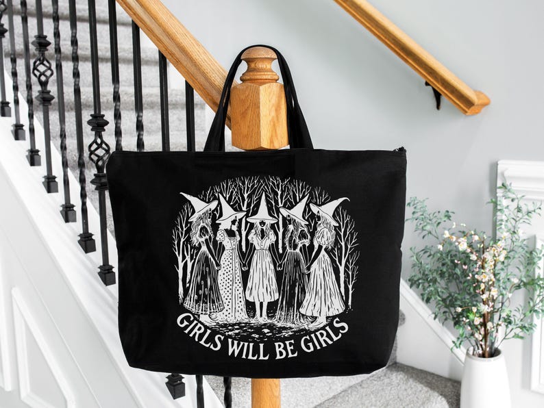 Vintage Witch Tote Bag: Girls Will Be Girls, Feminist Gift image 5