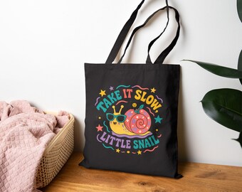 Take It Slow Little Snail Tote Bag | Cute Retro Snail Illustration