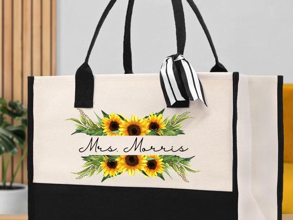 Personalized Sunflower Tote Bag: Custom Floral Gift