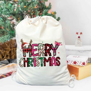 Merry Christmas Santa Sack, Kids Present Gift Bag, Christmas Gift Bag, Santa Stocking Drawstring Bag, Christmas Sack, Large Xmas Gift Bag