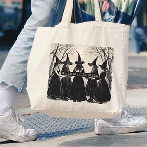 Vintage Girls Will Be Girls Witch Tote Bag, Halloween Gift image 3