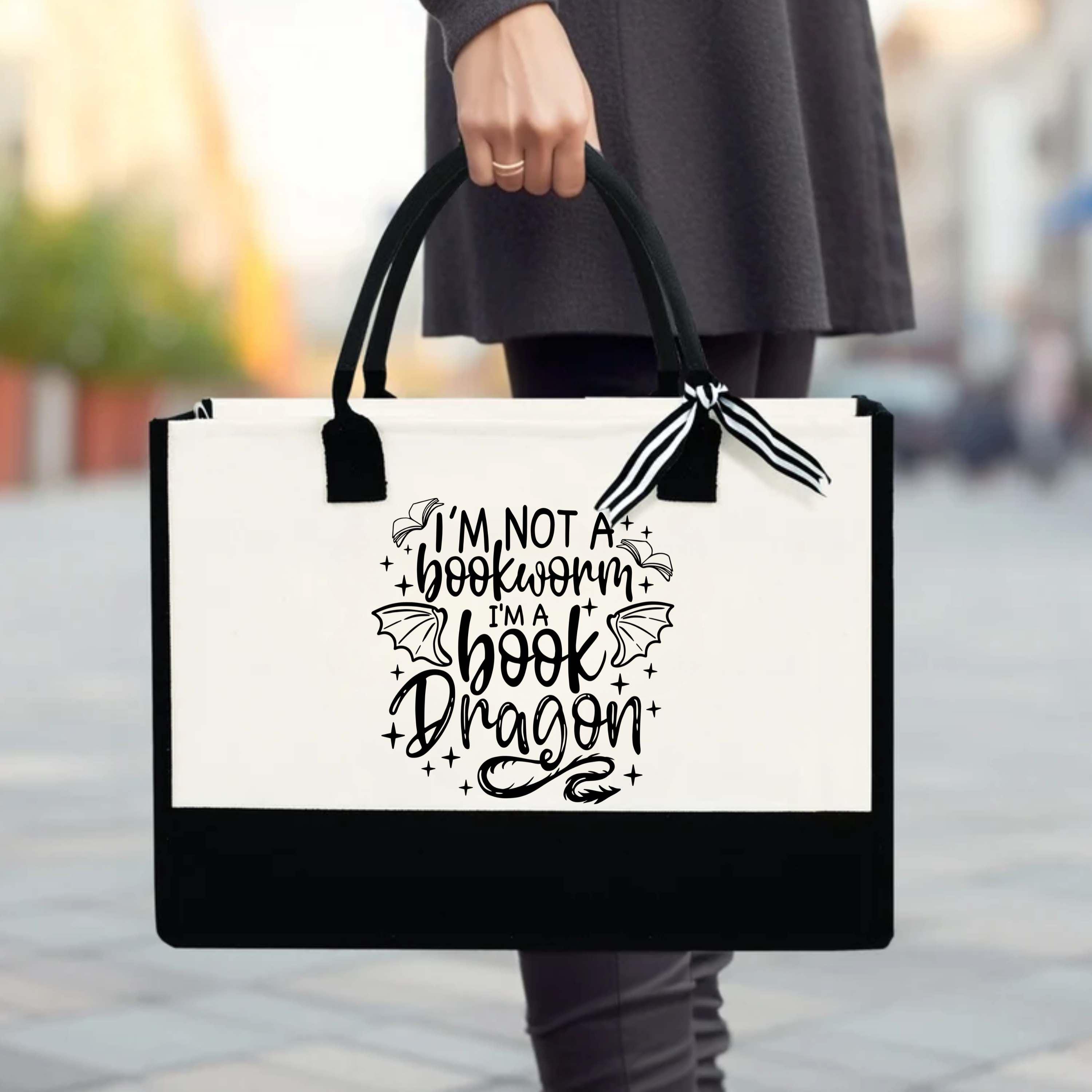 Book Dragon Canvas Tote Bag: Fantasy Reader Gift - Etsy display picture 2