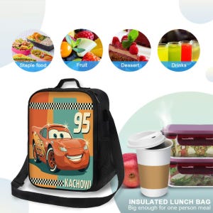 Disney Cars Lightning McQueen Insulated Lunch Bag Kachow Retro Racing Box image 2